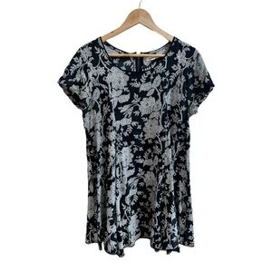 Silence + Noise Black Floral Short Sleeve Mini Dress Womens Size L Casual
